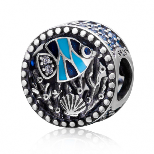 Talisman Charm Pandora Vintige Silver Blue Placat Argint